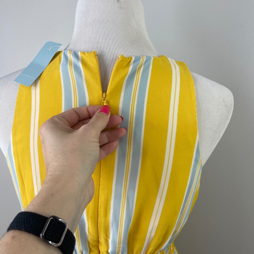 Ann Taylor Petite Yellow Striped Smocked Waist Maxi / Midi Dress SP 538367 NWT - Picture 5 of 11